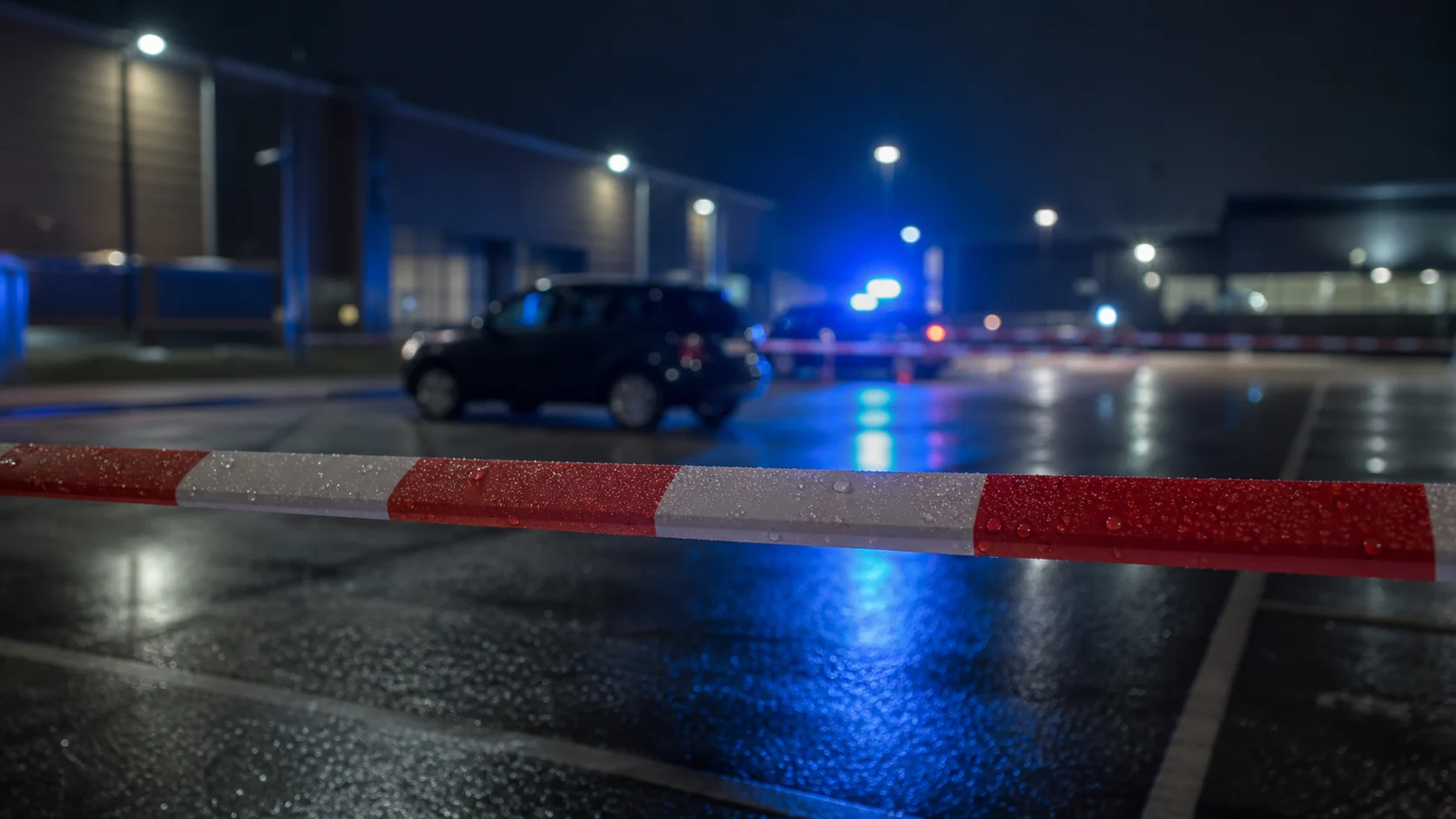 Symbolbild: Polizeiabsperrung auf Parkplatz bei Nacht