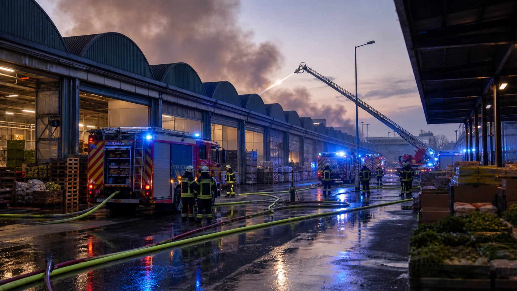 Symbolbild: Feuerwehr-Großeinsatz bei Lagerhallenbrand